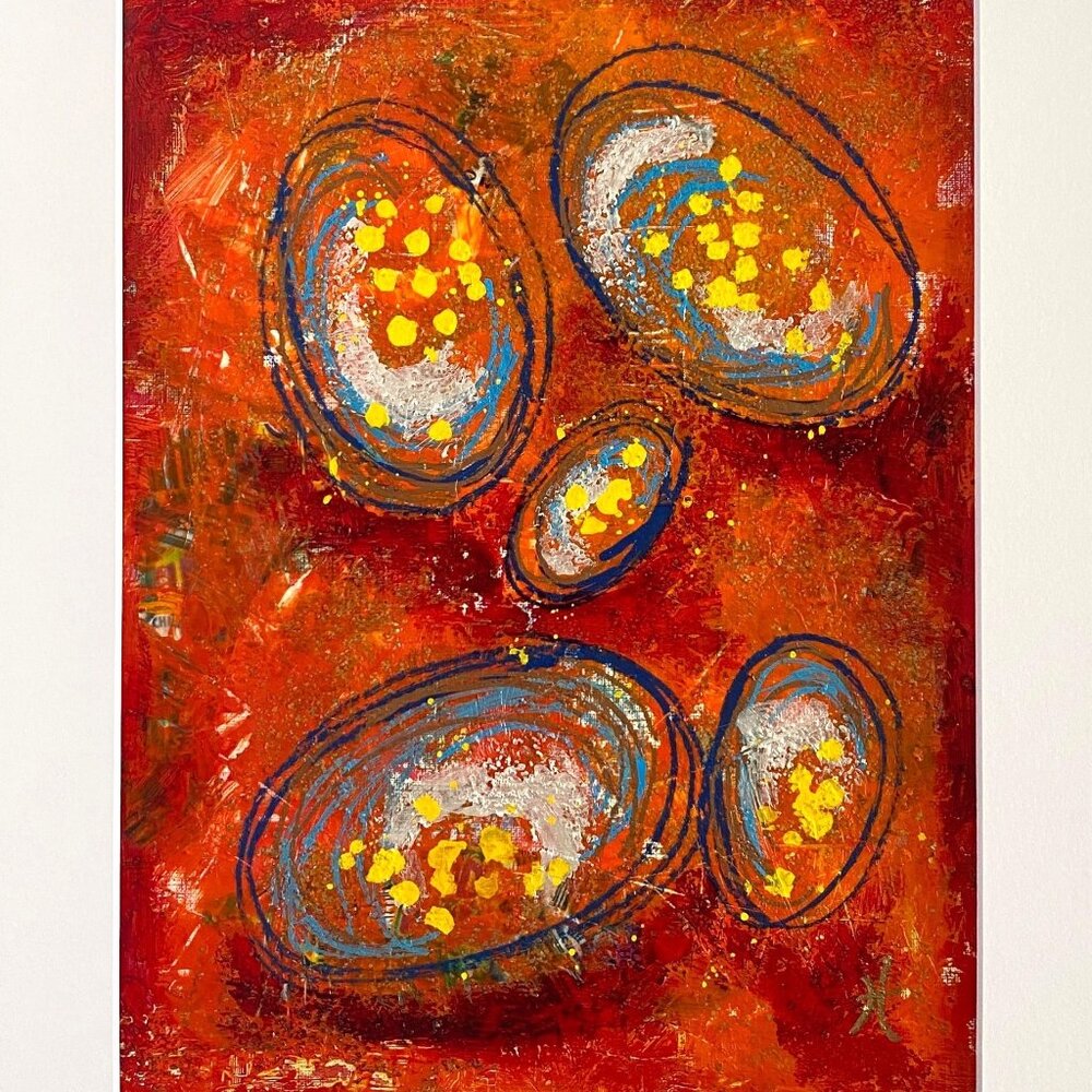 Hatchlings Handmade Original Mixed Media Painting Wall Art 11x14in Matted